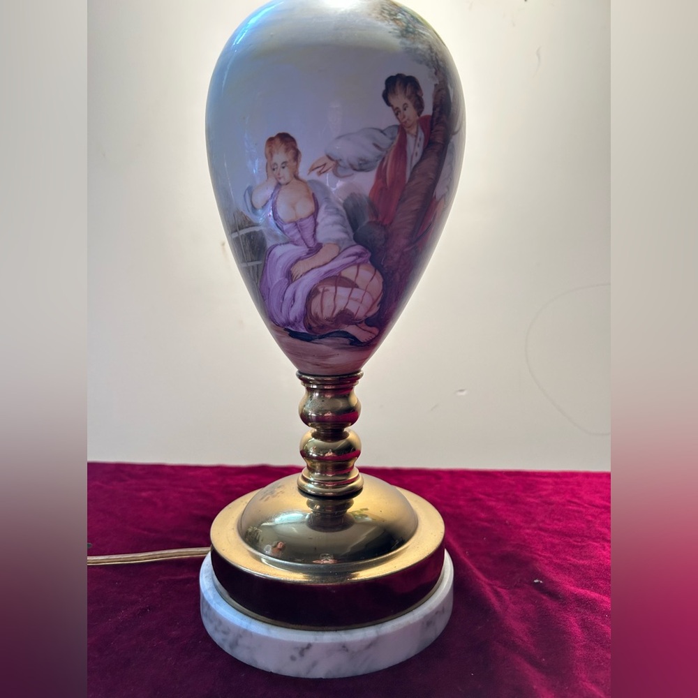 Vintage Europian Hand painted Porcelain Table Lamp with Romantic Scene-